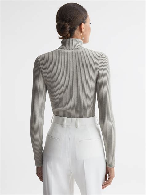 Ribbed Metallic Funnel Neck Top 